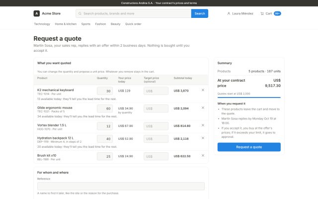 E-commerce B2B · B2B - Quotation (RFQ - Request For Quote) · Cart-to-Quote Conversion