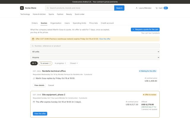 E-commerce B2B · B2B - Quotation (RFQ - Request For Quote) · RFQ History