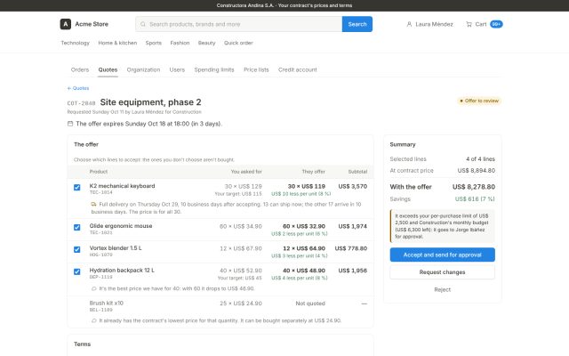 E-commerce B2B · B2B - Quotation (RFQ - Request For Quote) · Offer Acceptance