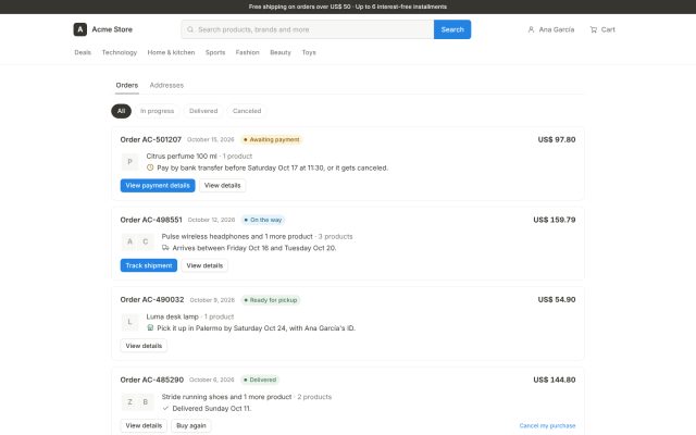 E-commerce (B2C) · Customer Portal (B2C) · Order History and Tracking