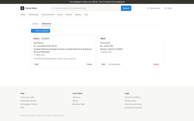 E-commerce (B2C) · Customer Portal (B2C) · Address Book