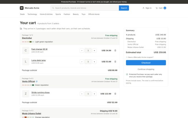 Marketplace · Checkout (Buyer) · Multi-vendor Cart