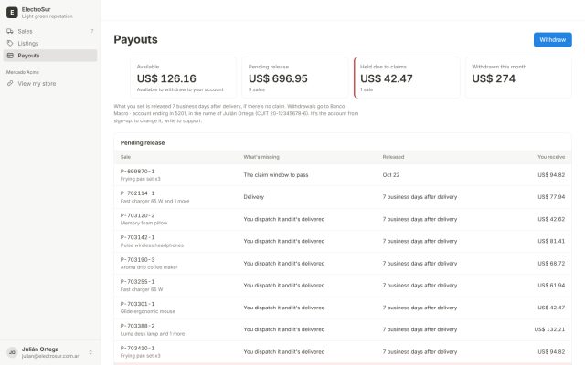 Marketplace · Seller Portal (Vendor Portal) · Account Statement (Payouts)