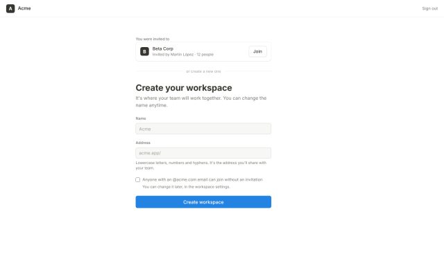 SaaS · Onboarding · Workspace/Organization Creation