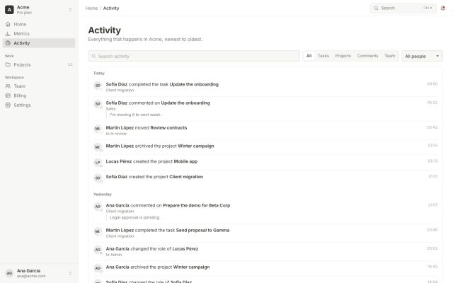 SaaS · Dashboard (Tenant) · Recent Activity