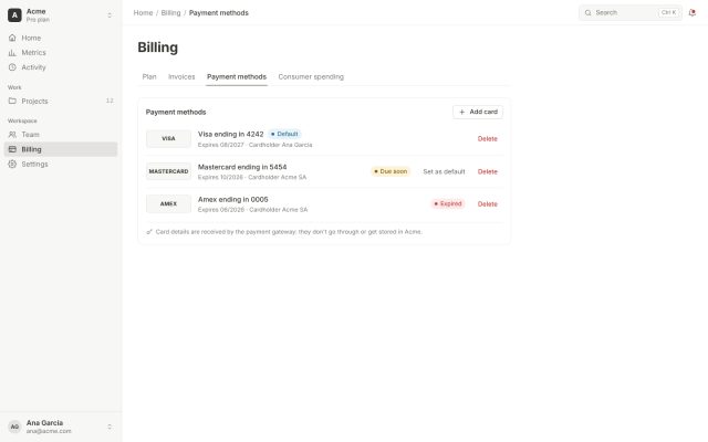 SaaS · Billing · Payment Methods
