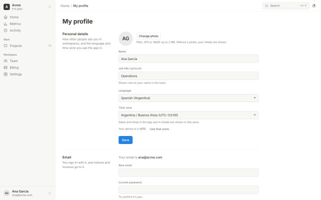 SaaS · Settings · Personal Profile