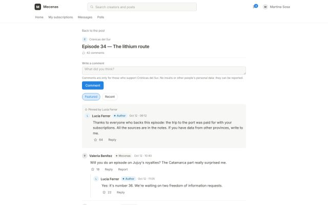 Content subscription · Interaction and Community · Exclusive Comments