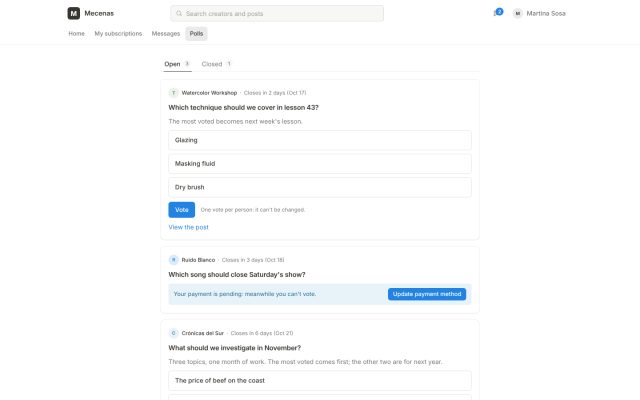 Content subscription · Interaction and Community · Polls