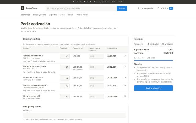 E-commerce B2B · B2B - Cotización (RFQ - Request For Quote) · Conversión de Carrito a Cotización