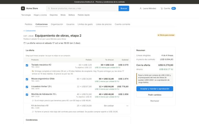 E-commerce B2B · B2B - Cotización (RFQ - Request For Quote) · Aceptación de Ofertas