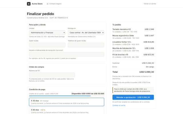 E-commerce B2B · B2B - Checkout B2B y Pagos · Ingreso de Orden de Compra (PO Number)