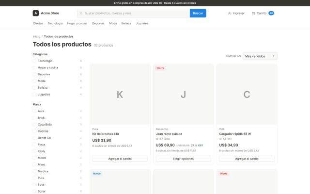 E-commerce (B2C) · Storefront (Descubrimiento) · Product Listing Page (PLP)