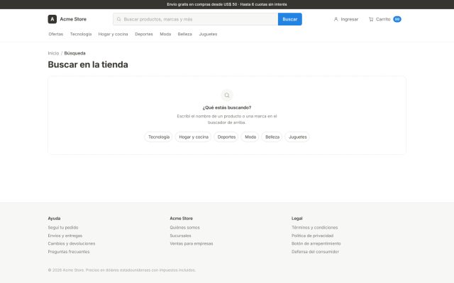 E-commerce (B2C) · Storefront (Descubrimiento) · Resultados de Búsqueda