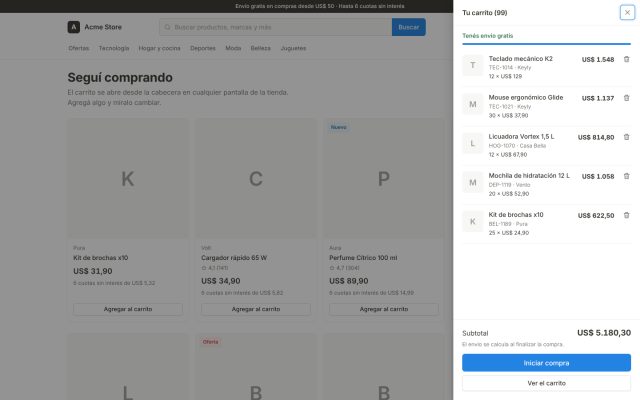 E-commerce (B2C) · Carrito de Compras · Mini-cart (Slide-out/Dropdown)
