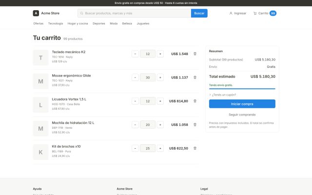 E-commerce (B2C) · Carrito de Compras · Vista de Carrito Completo