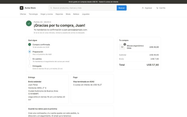 E-commerce (B2C) · Checkout (Pasarela) · Confirmación