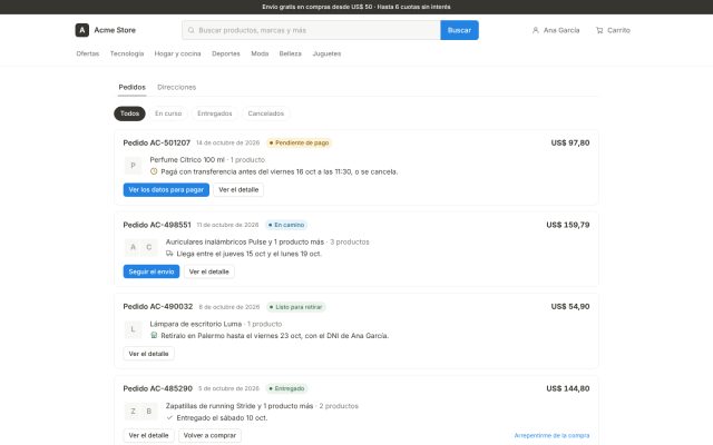 E-commerce (B2C) · Portal del Cliente (B2C) · Historial y Seguimiento de Órdenes