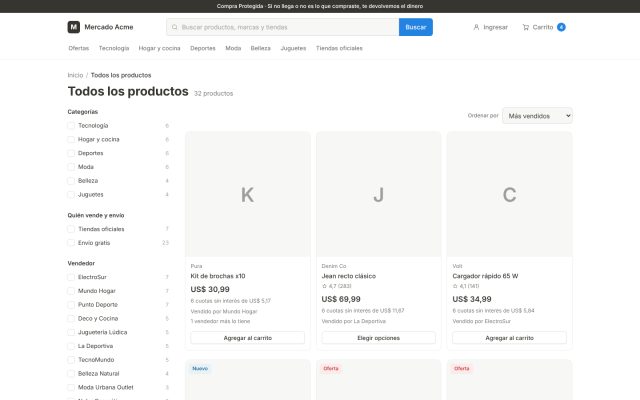 Marketplace · Descubrimiento (Comprador) · PLP
