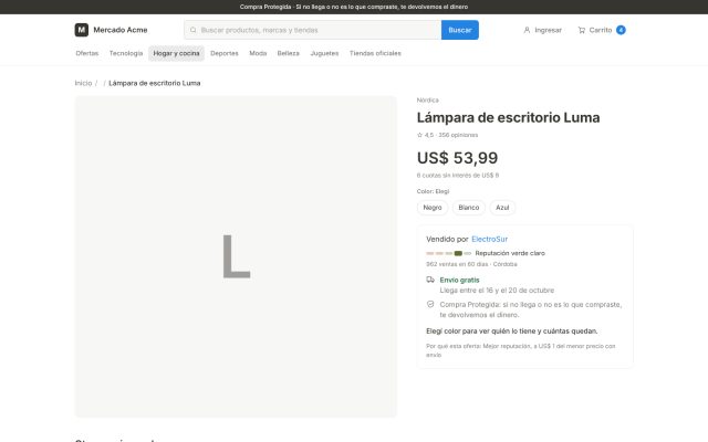 Marketplace · Descubrimiento (Comprador) · PDP