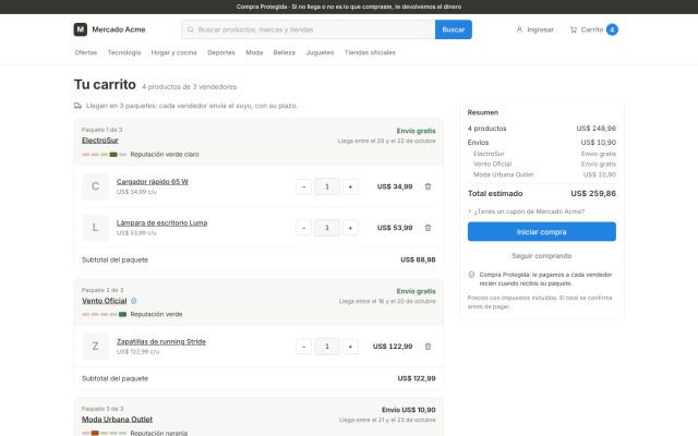 Marketplace · Checkout (Comprador) · Carrito Multi-vendedor