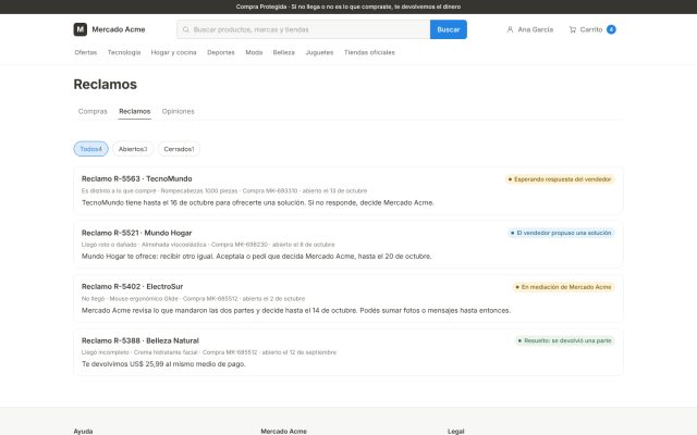 Marketplace · Portal del Cliente (Comprador) · Centro de Disputas
