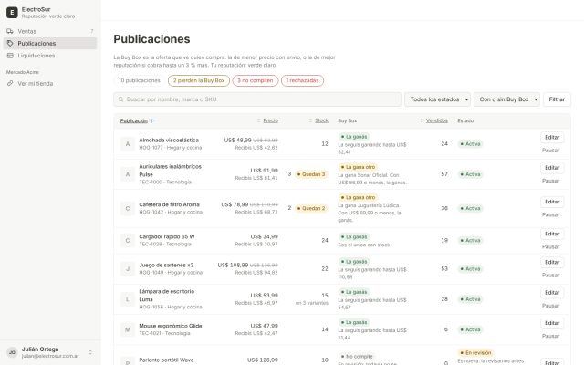 Marketplace · Portal del Vendedor (Vendor Portal) · Gestión de Inventario