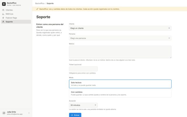 SaaS · Backoffice (Superadmin) · Impersonation
