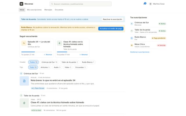 Suscripción de contenido · Portal del Suscriptor (Consumidor) · Feed/Timeline Principal