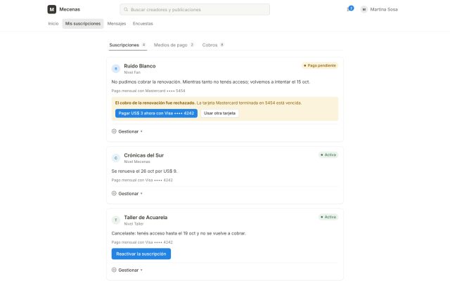 Suscripción de contenido · Portal del Suscriptor (Consumidor) · Gestión de Suscripción (Billing)