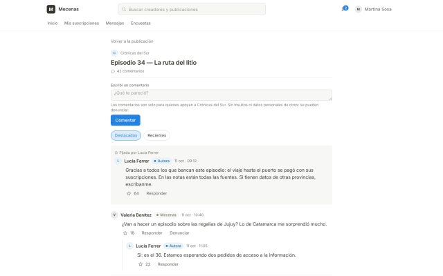 Suscripción de contenido · Interacción y Comunidad · Comentarios Exclusivos